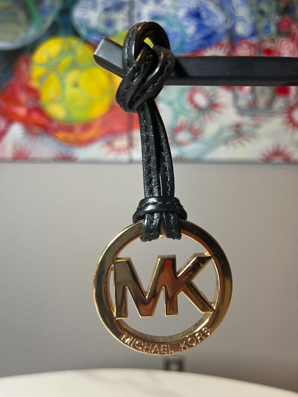 Michael Kors Black Leather Bag Charm - Picture 1 of 2